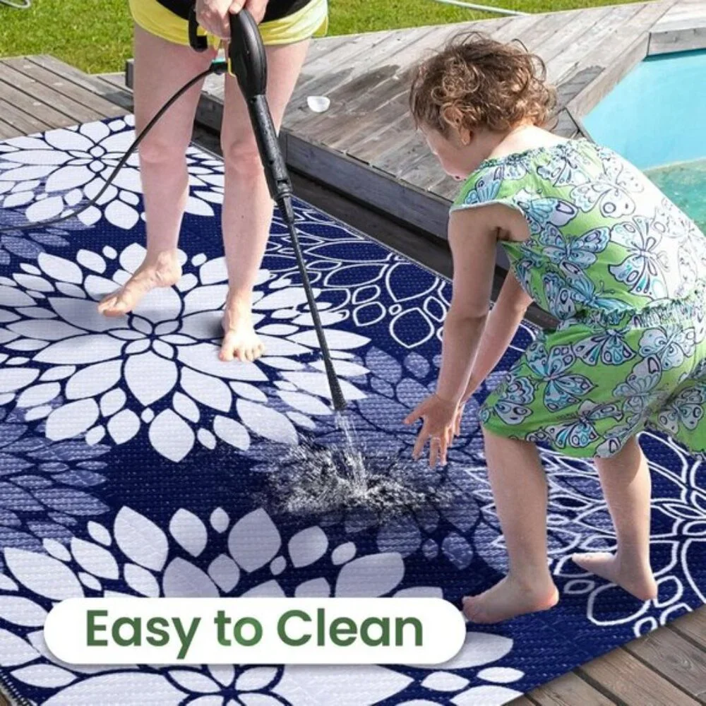New 5x8 Blue Outdoor Rug, Waterproof Reversible Plastic Straw Mat for Patio & RV